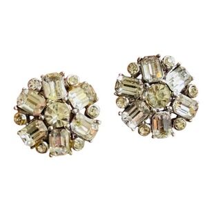 VTG Claudette Crystal rhinestone Earrings clip Sparkly silver Jeweled 50s Bridal